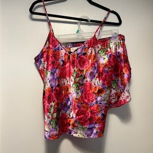 La Vie En Rose Vintage Vibrant Floral Camisole & Shorts Sexy PJ Set